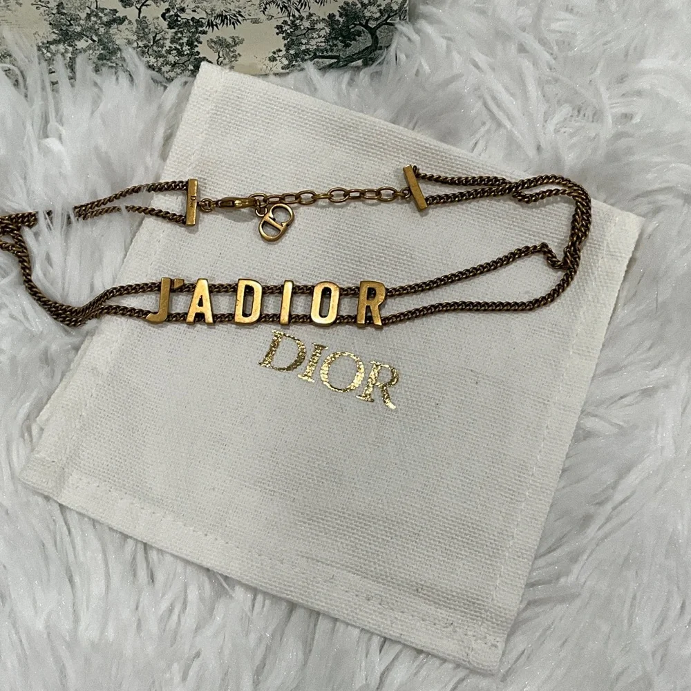 Dior Gold J'ADIOR Letter Double Chain Choker - Picture 1 of 7